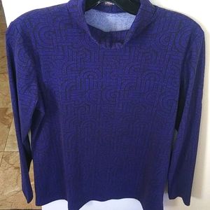 J. McLAUGHLIN TURTLENECK GEO-METRIC PRINT LONG SLEEVE SHIRT,BLUE/BLACK,S-MED